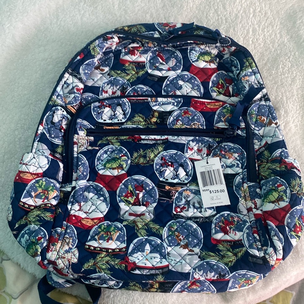 Like New No Tags Vera Bradley Navy Multi Snow Globe Quilted Backpack